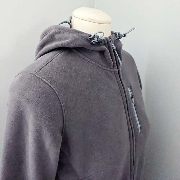 Athleta Womens Swara Fleece Jacket Gray Blue Long Full Zip Hooded Extra Small XS - Picture 4 of 7